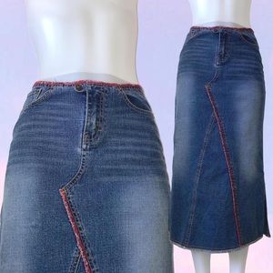 Vintage 90s y2k denim maxi skirt contrast stitching
